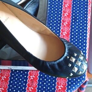J. Crew Black Leather Flats with Woven Design